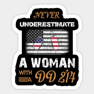 Never Underestimate A Woman With DD 214 Costume Gift Sticker